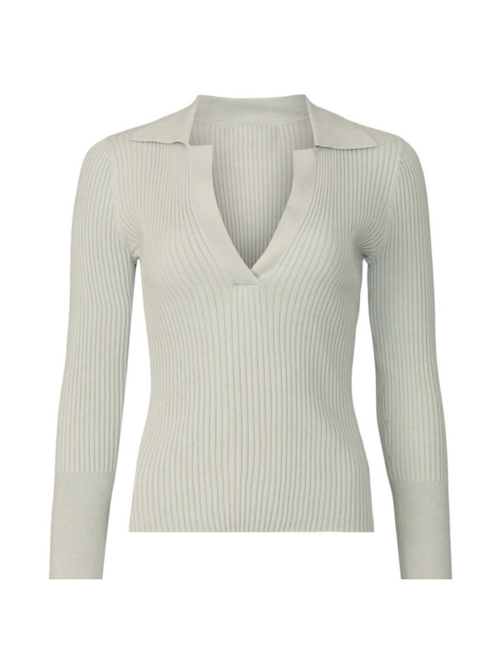 Ribbed V-Neck Collared Sweater - Cream